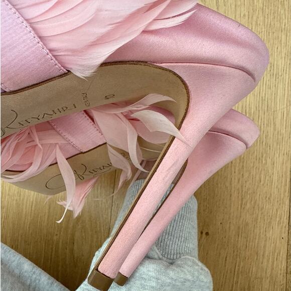 Keeyahri Pumps Feather Bow Open Toe Jenine Fairytale Size 10 Pink - Picture 8 of 8